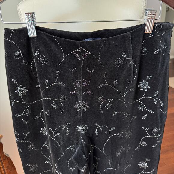 ANN TAYLOR Pants Womens 10  Black Velvet Floral Embroidery Beading Holiday Party - Picture 4 of 9